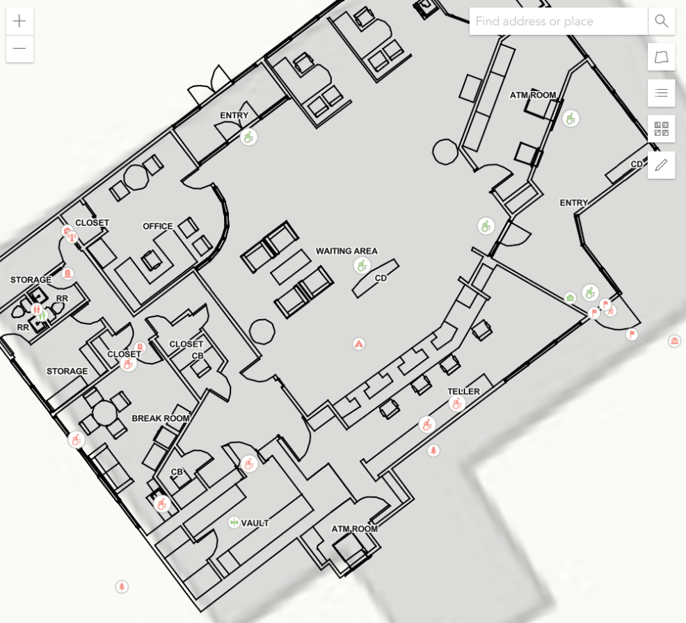 Floor plan with critical assets and access points mapped with GeoCam